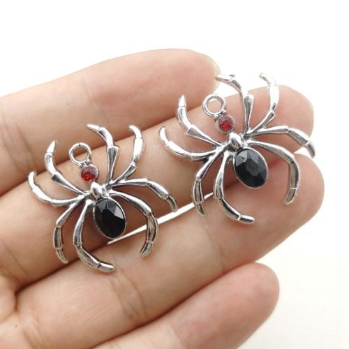 Zinc Alloy Rhinestone Pendants Spider silver color plated DIY & with rhinestone nickel lead & cadmium free Sold By Bag