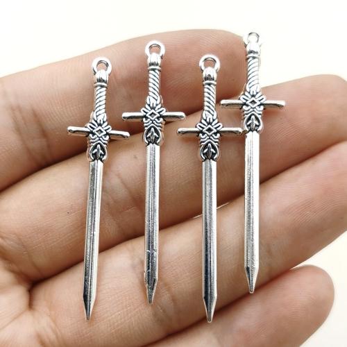 Zinc Alloy Pendler, Sword, sølvfarvet forgyldt, du kan DIY, nikkel, bly & cadmium fri, 13x49mm, 10pc'er/Bag, Solgt af Bag