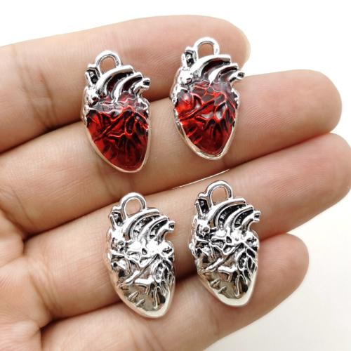 Zinc Alloy Enamel Pendants Heart silver color plated DIY nickel lead & cadmium free Sold By Bag