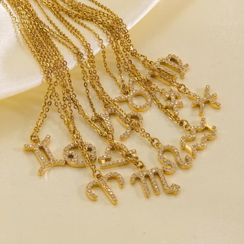 Stainless Steel Jewelry Necklace 304 Stainless Steel with 5cm extender chain 12 Signs of the Zodiac plated fashion jewelry & with rhinestone golden Length 40 cm Sold By PC