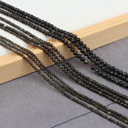 Gemstone Jewelry Beads Gold Obsidian Round DIY black Sold By Strand