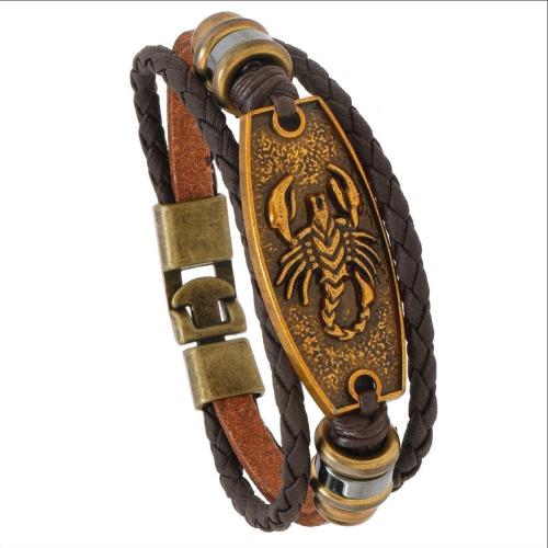 PU leder koord armbanden, Zinc Alloy, met PU & Copper Coated Plastic, handgemaakt, drie lagen & mode sieraden & voor de mens, bruin, Lengte Ca 21 cm, Verkocht door PC