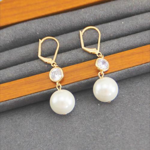 Ciúbach Zirconia Micrimhilseogra réiteodh Earring Prás, le Pearl Plaisteacha, plátáilte, micrea réiteach zirconia ciúbach & do bhean, órga, Díolta De réir Péire