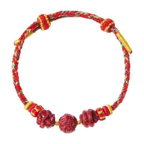 Katoenen koord Armband, met Cinnabar, Chinese Zodiac, handgemaakt, gevlochten & verschillende stijlen voor de keuze & voor vrouw, Lengte Ca 6-8 inch, Verkocht door PC