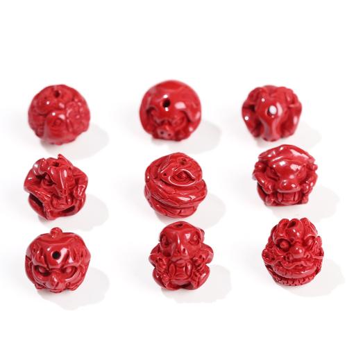 Perles d'espacement Bijoux, cinabre, Zodiaque chinois, gravé, envoyé au hasard & DIY, beads length 10-11mm, Vendu par PC