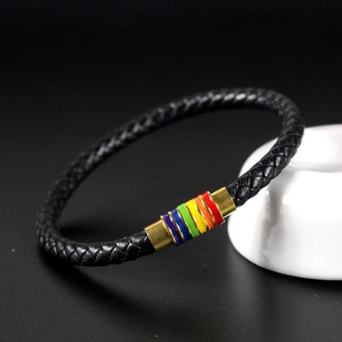 Pulsera de cuero, metal, con cable de piel de vaca, longitud diferente para la opción & unisexo, más colores para la opción, libre de níquel, plomo & cadmio, Vendido por UD