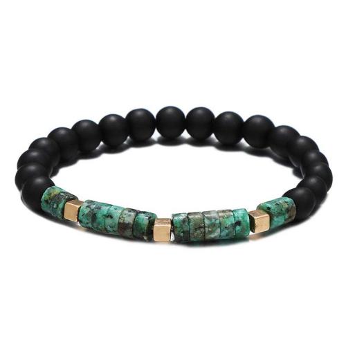 Edelsteen armbanden, Black Stone, met Afrikaans Turquoise & Indruk Jasper & Hematiet & Messing, Ronde, gold plated, mode sieraden & uniseks & verschillende stijlen voor de keuze, meer kleuren voor de keuze, 6mm, Verkocht door PC