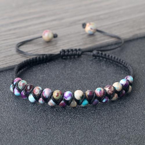 Bracelets de pierres précieuses, Jaspe d'impression, avec Cordon de noeud, Rond, Réglable & bijoux de mode & unisexe, plus de couleurs à choisir, 4mm, Longueur Environ 17-29 cm, Vendu par PC