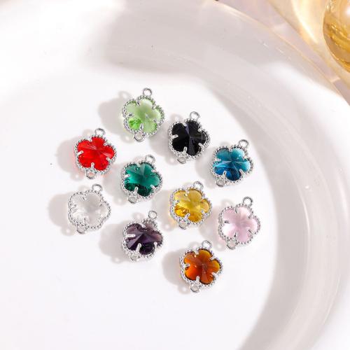 Conectores de Metal, con Cristal, Flor, chapado en color de plata, Joyería & Bricolaje & 1/1 aro, más colores para la opción, libre de níquel, plomo & cadmio, 12x16mm, Vendido por UD