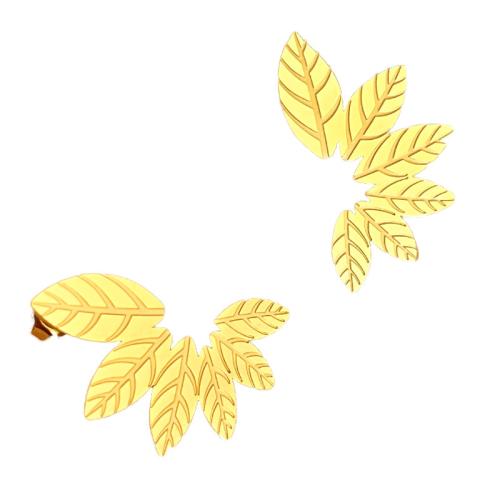 Stainless Steel Stud Earrings 304 Stainless Steel Leaf 18K gold plated fashion jewelry & for woman golden Sold By Pair