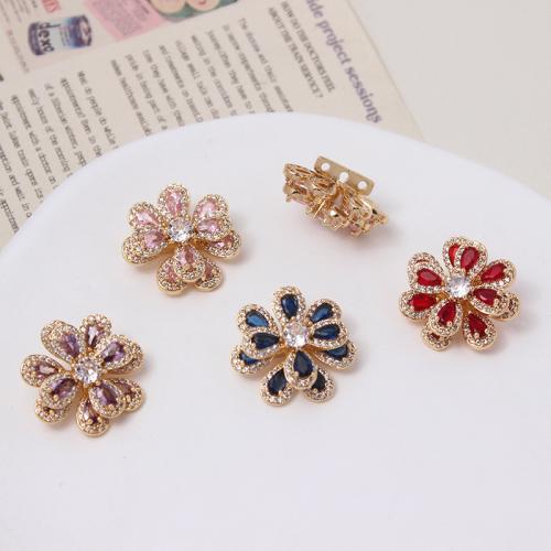 Kubisk Zirconia Micro Pave Messing Perler, Flower, guldfarve belagt, du kan DIY & 3-huls & Micro Pave cubic zirconia, flere farver til valg, nikkel, bly & cadmium fri, 22mm, Solgt af PC