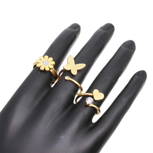 nehrđajućeg Čelik vještački dijamant Finger Ring, 304 nehrđajućeg čelika, pozlaćen, modni nakit & različitih dizajna za izbor & s Rhinestone, zlatan, Box size: 19x13x35cm, ring ring number mixed 16-20, 36računala/Okvir, Prodano By Okvir