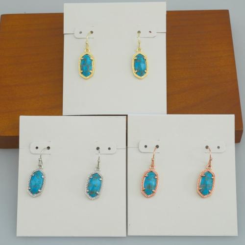 Messing oorhangers, met Goudader Turquoise, plated, voor vrouw, meer kleuren voor de keuze, 10x17mm, Verkocht door pair