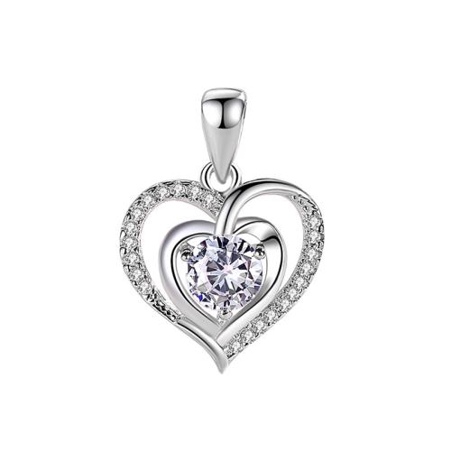 925 Sterling Sølv vedhæng, Heart, platineret, du kan DIY & med rhinestone & hule, flere farver til valg, 15x20mm, Solgt af PC