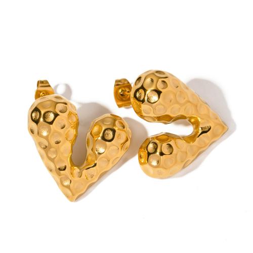 Roestvrij staal Stud Earrings, 304 roestvrij staal, Hart, 18K verguld, mode sieraden & voor vrouw, gouden, Verkocht door pair