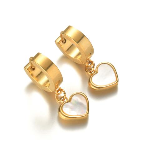 Huggie hoepel Drop Earrings, 304 roestvrij staal, met Schelp, Hart, mode sieraden & voor vrouw, gouden, Verkocht door pair