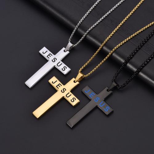 Nehrđajući čelik Chain Necklace džemper, 304 nehrđajućeg čelika, Križ, uglađen, modni nakit & bez spolne razlike & različitih stilova za izbor, više boja za izbor, 50x34mm, Dužina Približno 60 cm, Prodano By PC