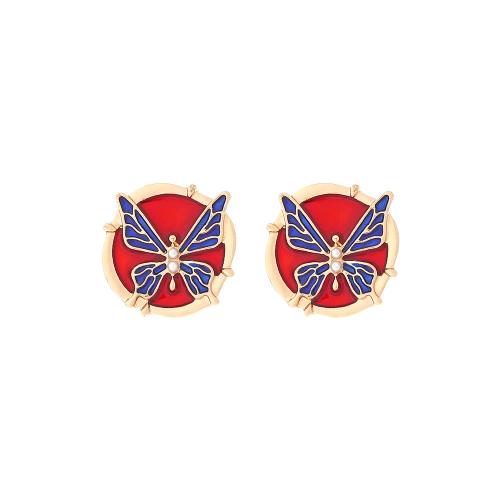 Zinc Alloy Stud Earring with Plastic Pearl Butterfly plated fashion jewelry & enamel nickel lead & cadmium free Sold By Pair