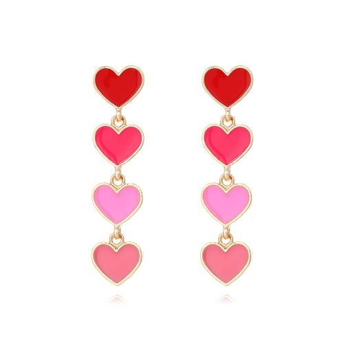 Pendientes de Aleación de Zinc, Corazón, chapado, Joyería & esmalte, multicolor, libre de níquel, plomo & cadmio, 12x49mm, Vendido por Par