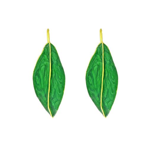 Sinc Alloy Earrings, Leaf, plátáilte, jewelry faisin & cruan, glas, nicil, luaidhe & caidmiam saor in aisce, 15x43mm, Díolta De réir Péire