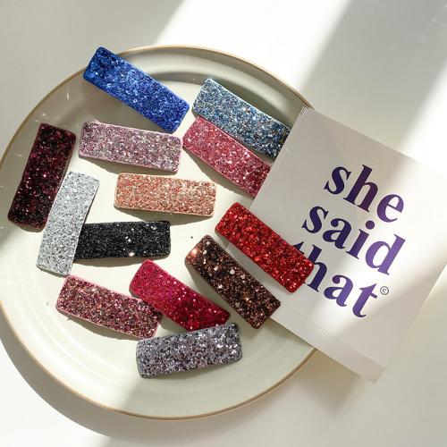 Hår Snap Clips, Zinc Alloy, med glitter læder, Square, håndlavet, Pige, flere farver til valg, 60mm, Solgt af PC