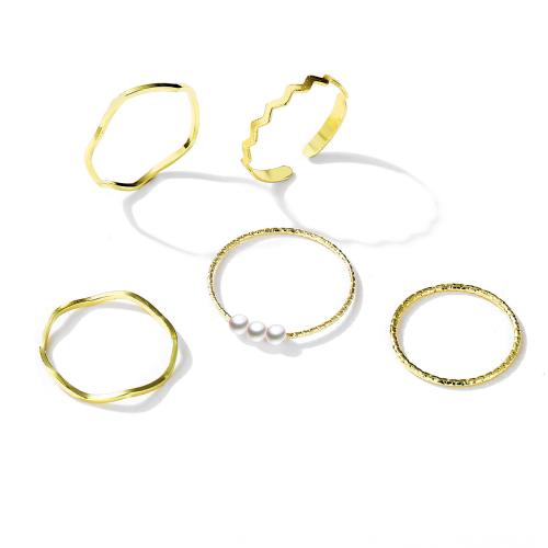 Sinc Alloy Ring Set, le Pearl Plaisteacha, plátáilte, 5 phíosa & jewelry faisin & do bhean, dathanna níos mó le haghaidh rogha, Díolta De réir Socraigh