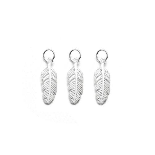 925 Sterling Sølv vedhæng, Feather, du kan DIY, sølv, 19.50x6.20mm, Solgt af PC