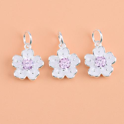 Cubic Zirconia micro pavimenta Sterling Silver Ciondolo, 925 argento sterlina, Petali, DIY & Micro spianare cubic zirconia, argento, 11x9.50mm, Venduto da PC