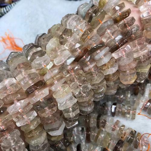 Natural Quartz Jewelry Beads Rutilated Quartz Hexagon polished DIY brown beads length 15-16mm Sold Per Approx 38-40 cm Strand