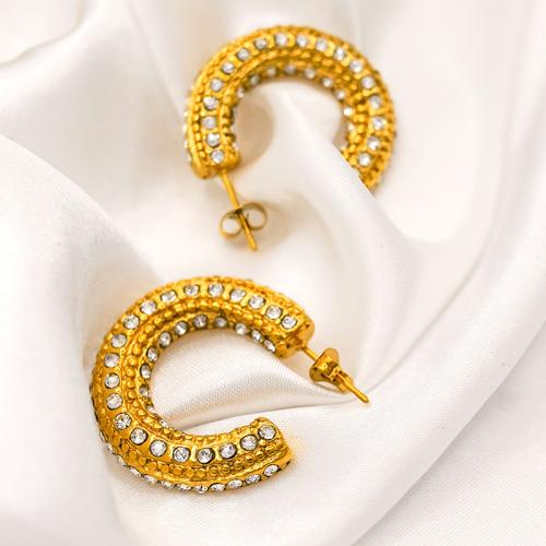 Stainless Steel Stud Earrings 304 Stainless Steel 18K gold plated fashion jewelry & micro pave cubic zirconia & for woman golden Sold By Pair