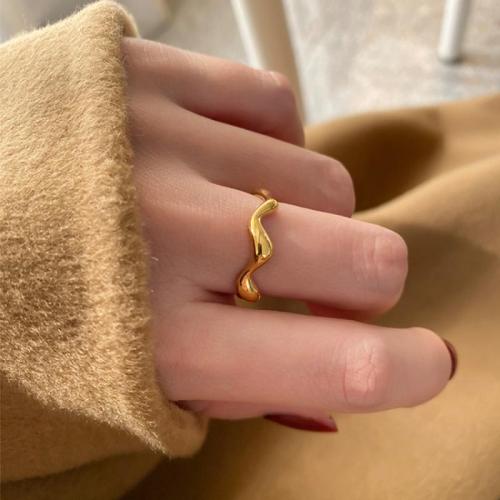 Titanium Steel Finger Ring 18K gold plated fashion jewelry & for woman golden Sold By PC