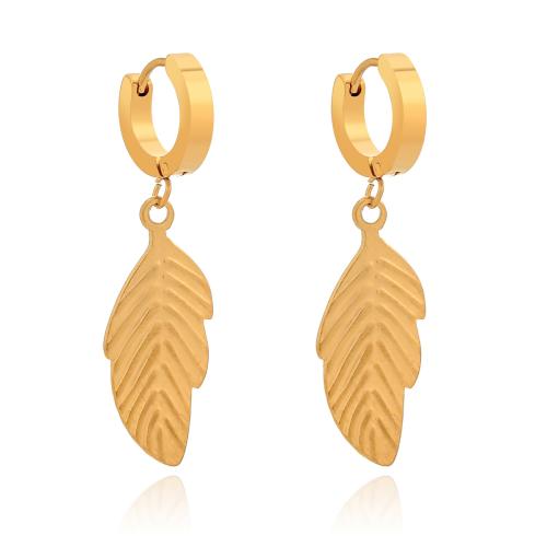 Earring Buail Huggie, 316 Cruach dhosmálta, Leaf, 18K ór plátáilte, jewelry faisin & do bhean, órga, 43x12mm, Díolta De réir Péire