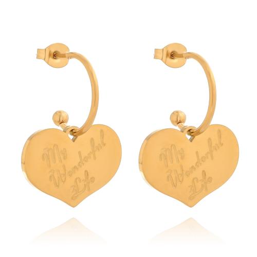 Pendientes de Acero Inoxidable, acero inoxidable 316, Corazón, 18K chapado en oro, Joyería & para mujer, dorado, Vendido por Par