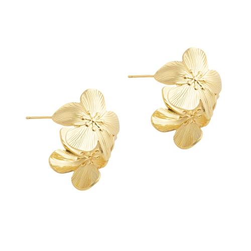 Brass Stud Earring Flower fashion jewelry & for woman Sold By Pair