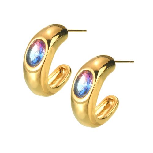 Stainless Steel Stud Earrings 304 Stainless Steel 18K gold plated fashion jewelry & micro pave cubic zirconia & for woman golden Sold By Pair