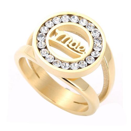 Anillo de dedo acero inoxidable del Rhinestone, acero inoxidable 304, Joyería & diverso tamaño para la opción & para mujer & con diamantes de imitación, más colores para la opción, Vendido por UD