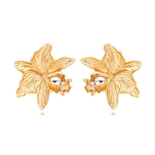 Zinc Alloy Stud Earring Flower plated fashion jewelry & with rhinestone nickel lead & cadmium free Sold By Pair