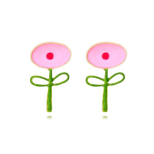 Zinc Alloy Stud Earring Flower plated fashion jewelry & enamel nickel lead & cadmium free Sold By Pair