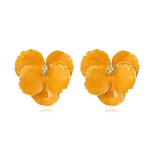 Zinc Alloy Stud Earring Flower plated fashion jewelry & enamel & with rhinestone nickel lead & cadmium free Sold By Pair