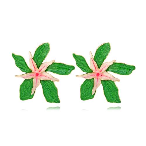 Zinc Alloy Stud Earring Flower plated fashion jewelry & enamel nickel lead & cadmium free Sold By Pair