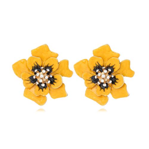 Pendientes de Perno de Aleación de Zinc, Flor, chapado, Joyería & esmalte & con diamantes de imitación, más colores para la opción, libre de níquel, plomo & cadmio, 42x42mm, Vendido por Par