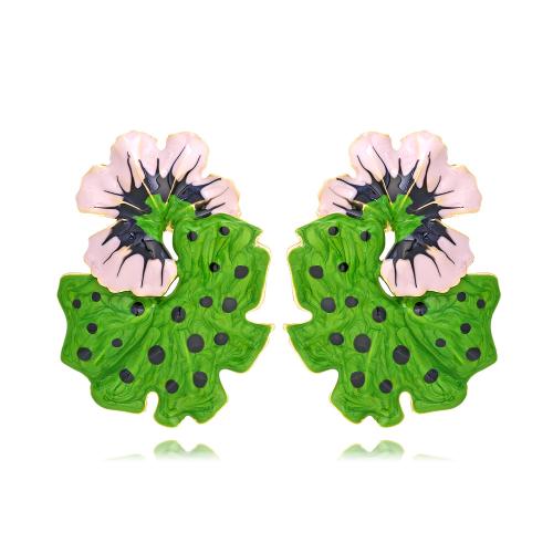 Zinc Alloy Stud Earring Flower plated fashion jewelry & enamel nickel lead & cadmium free Sold By Pair