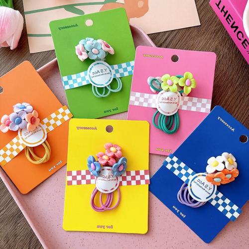 Ponytail Holder Resin with Nylon Flower handmade Girl Diameter :5cm Sold By Set