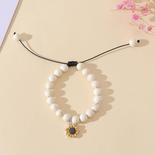 Pulseira de liga de zinco, with Pedra natural & Fio de cera, banhado, para mulher & esmalte, branco, comprimento Aprox 16-30 cm, vendido por PC