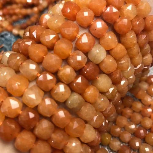 Aventurine χάντρες, Red Aventurine, Πλατεία, γυαλισμένο, DIY & πολύπλευρη, beads length 7-8mm, Sold Per Περίπου 38-40 cm Strand