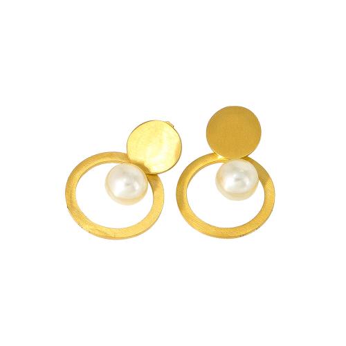 Stainless Steel Stud Earrings 304 Stainless Steel with Plastic Pearl 18K gold plated fashion jewelry & for woman golden Sold By Pair