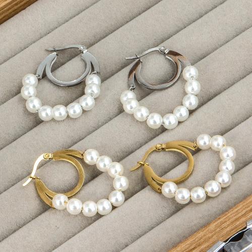 Stainless Steel Lever Terug Earring, 304 roestvrij staal, met Plastic Pearl, mode sieraden & voor vrouw, meer kleuren voor de keuze, 40x25mm, Verkocht door pair