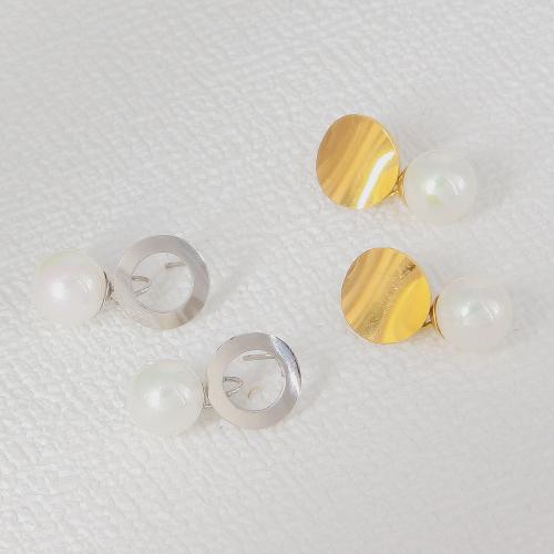 Stainless Steel Stud Earrings 304 Stainless Steel with Plastic Pearl Vacuum Ion Plating fashion jewelry & for woman Sold By Pair