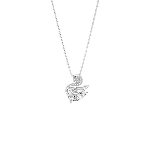 Kubieke Zircon Micro effenen Sterling zilveren ketting, 925 Sterling Zilver, met 5CM extender keten, Zwaan, micro pave zirconia & voor vrouw, meer kleuren voor de keuze, Lengte Ca 40 cm, Verkocht door PC