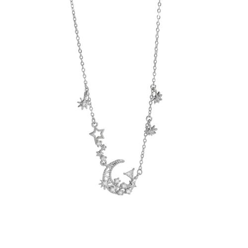 Kubieke Zircon Micro effenen Sterling zilveren ketting, 925 Sterling Zilver, met 5CM extender keten, micro pave zirconia & voor vrouw, platina kleur, Lengte Ca 40 cm, Verkocht door PC